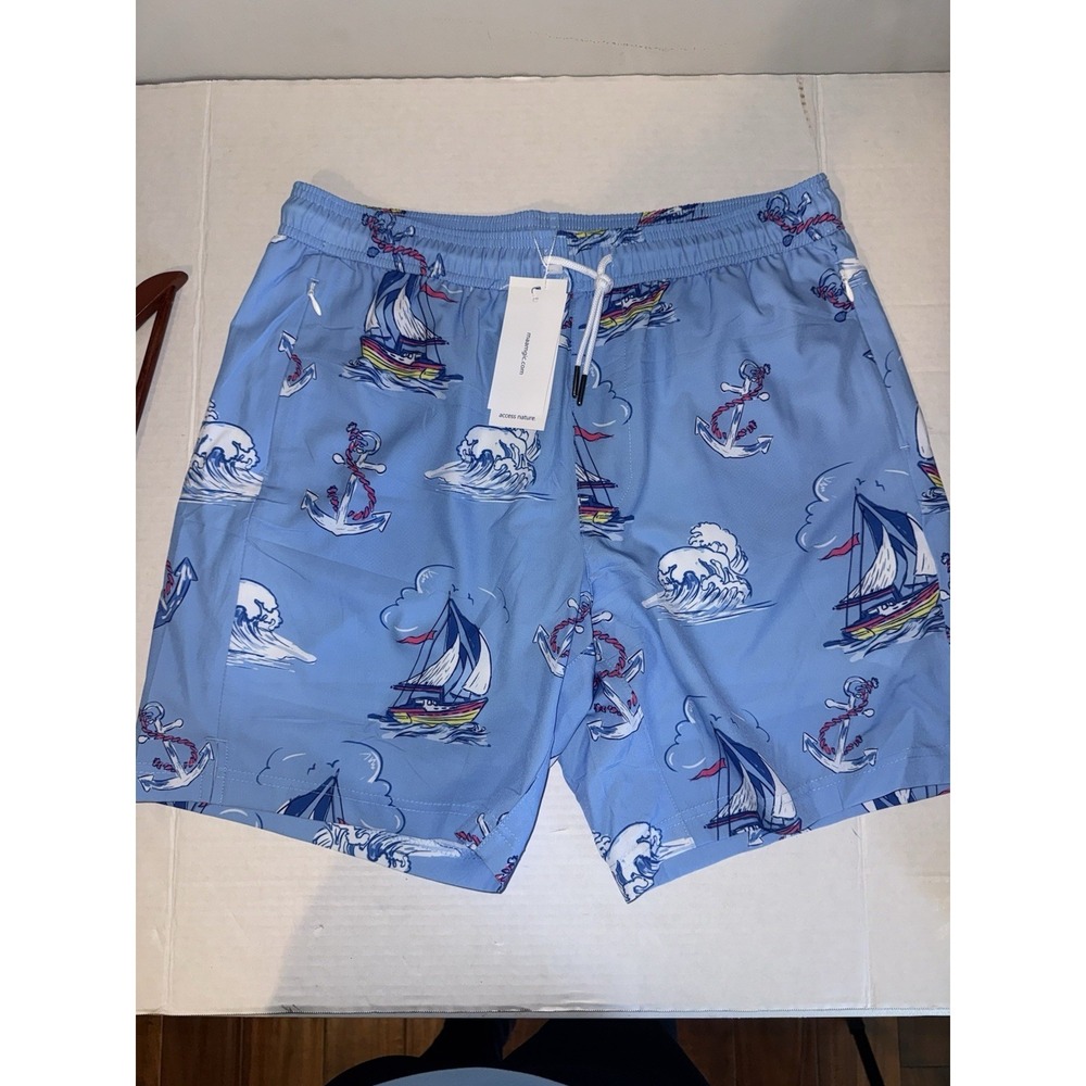 Maagic Men's 7-inch‎ Sailboat Anchor Print Swim Trunks with Mesh Lining Size XL